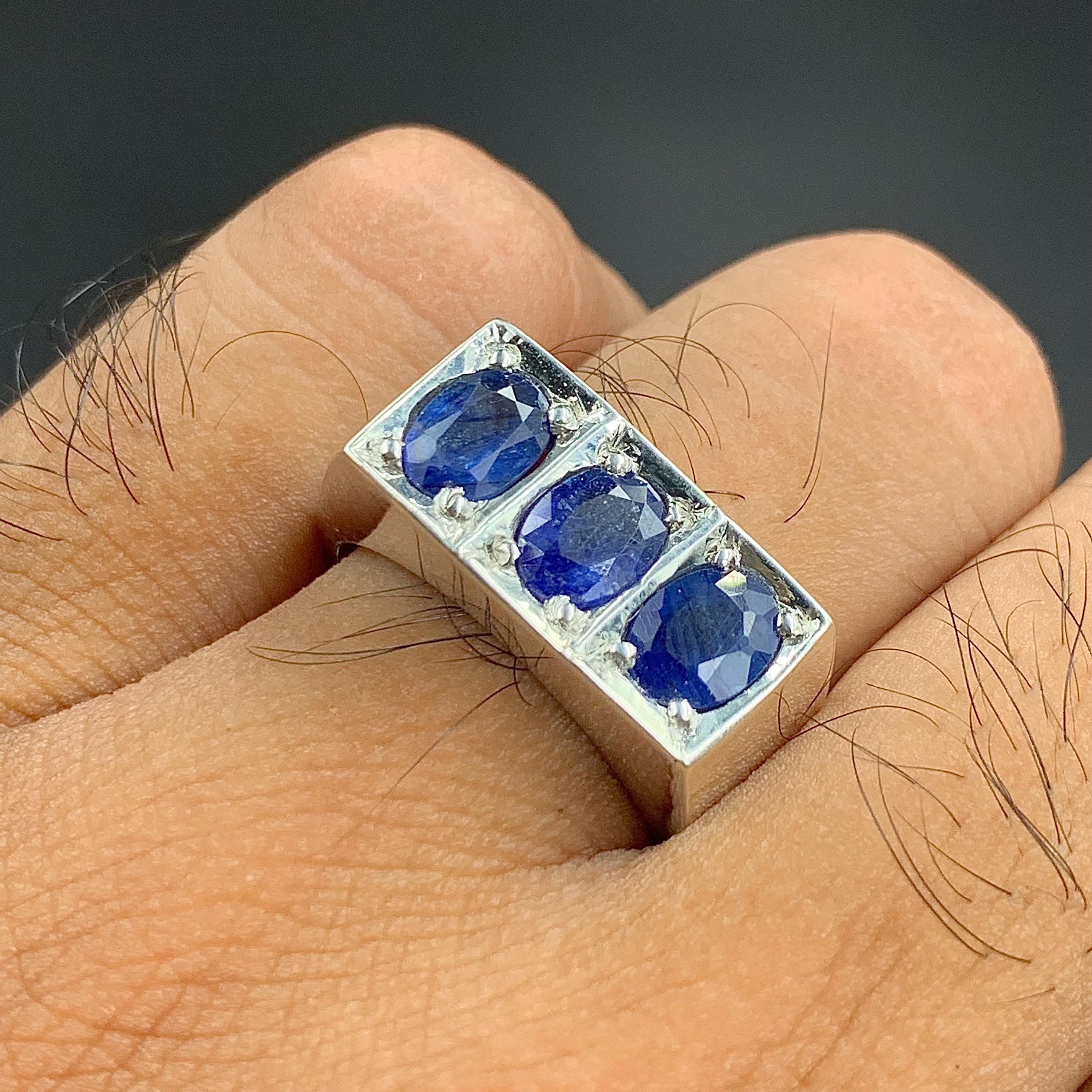 Handcrafted Mens Sapphire Ring, Blue Sapphire Ring, Natural Sapphire 925 Sterling Silver Ring, Neelam Ring