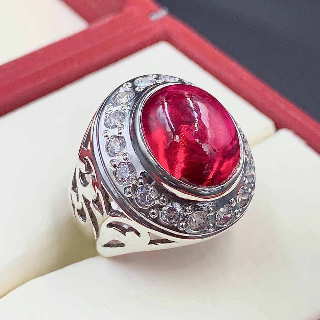 Handcrafted Deep Red Ruby Mens Ring Sterling Silver 925 Anari Yaqoot Ring Ruby Gemstone Ring