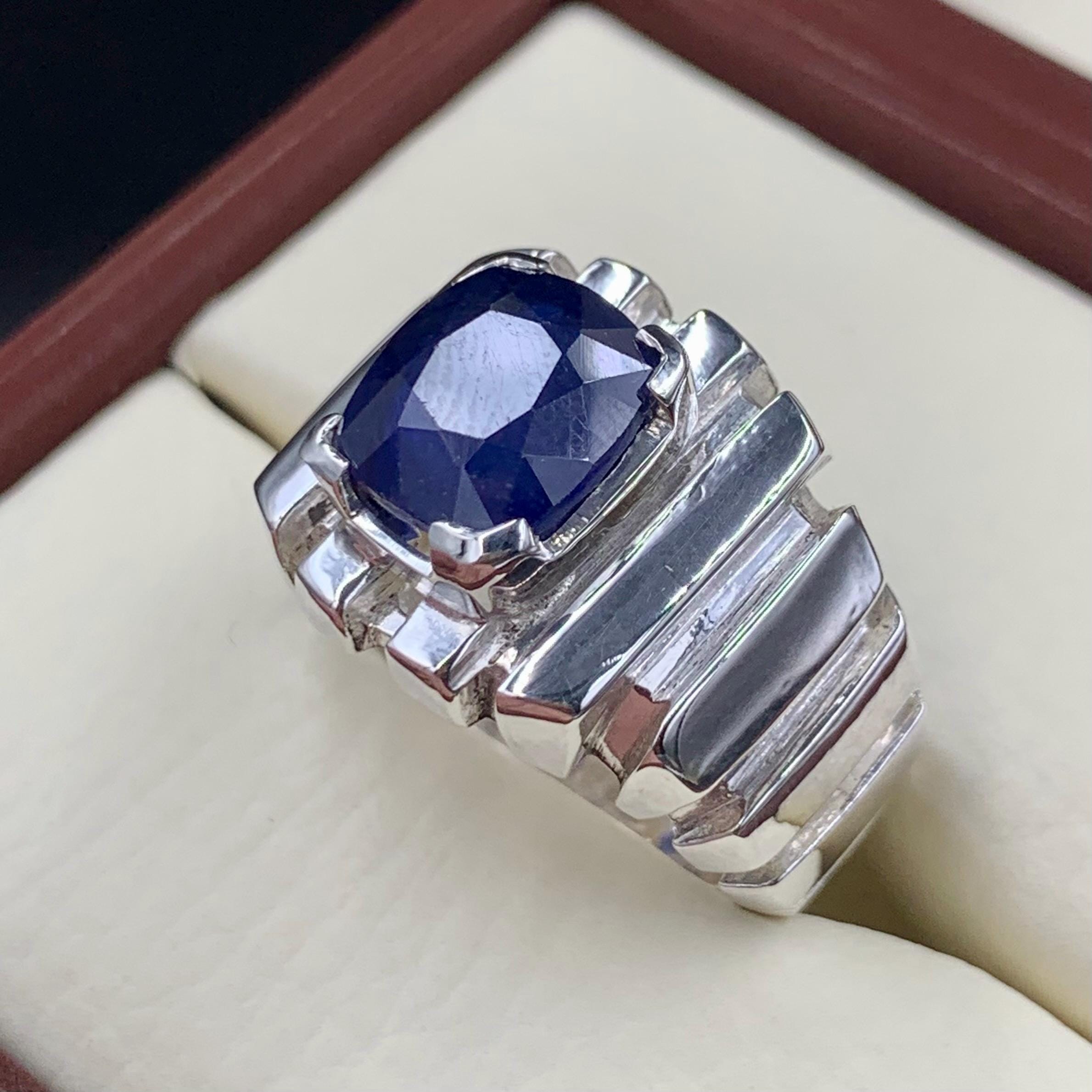 Handcrafted Mens Sapphire Ring, Blue Sapphire Ring, Natural Sapphire 925 Sterling Silver Ring, Neelam Ring