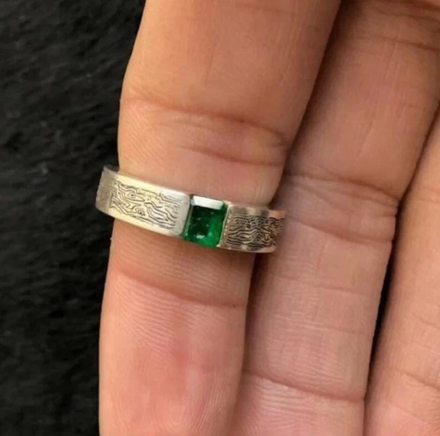 Handcrafted Emerald Cut Emerald Ring, Natural Emerald 925 Sterling Silver Ring, Zamurd Ring For Men