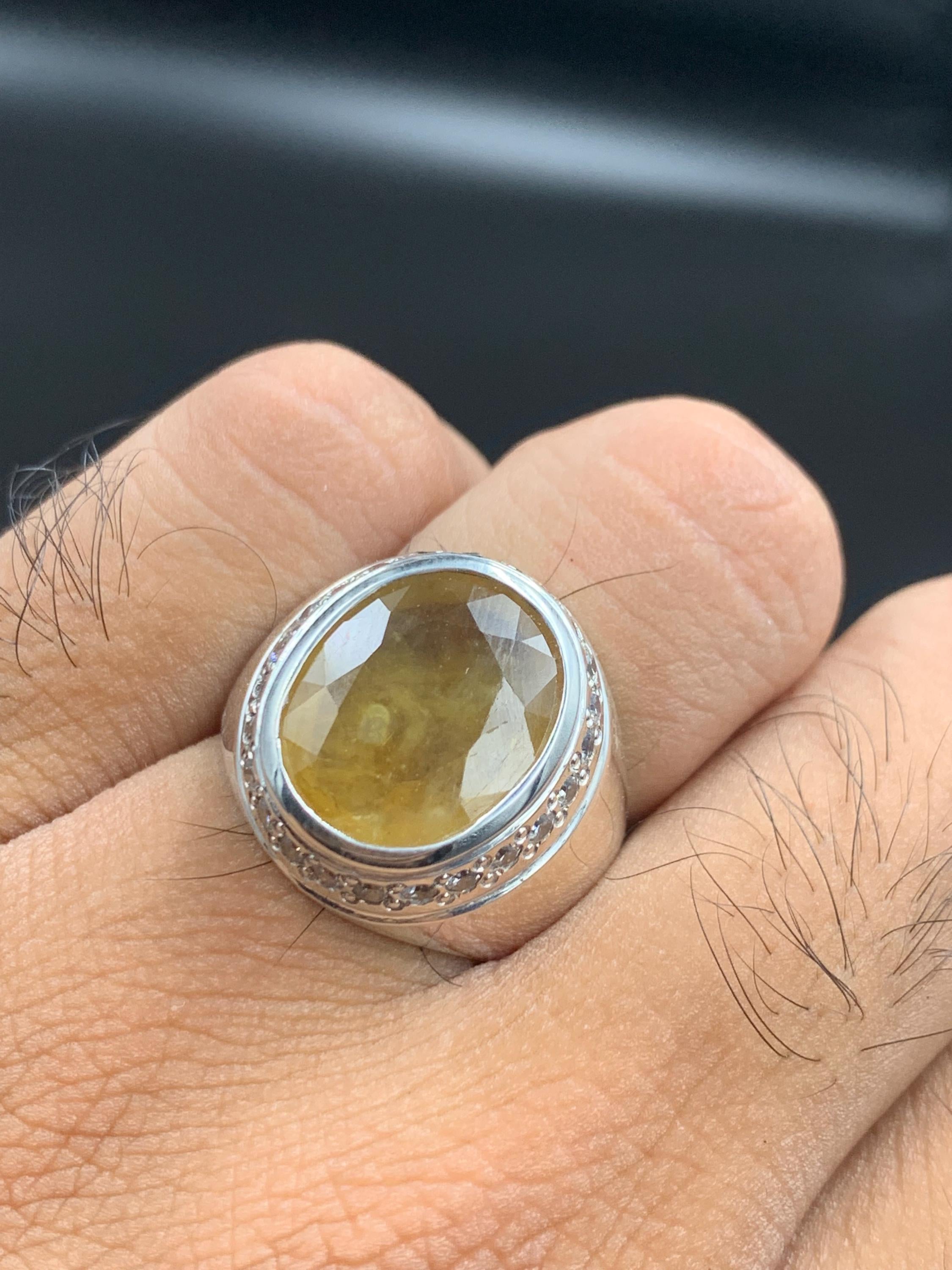 Handcrafted Mens Sapphire Ring, Yellow Sapphire Ring, Natural Sapphire 925 Sterling Silver Ring, Pukhraj Ring