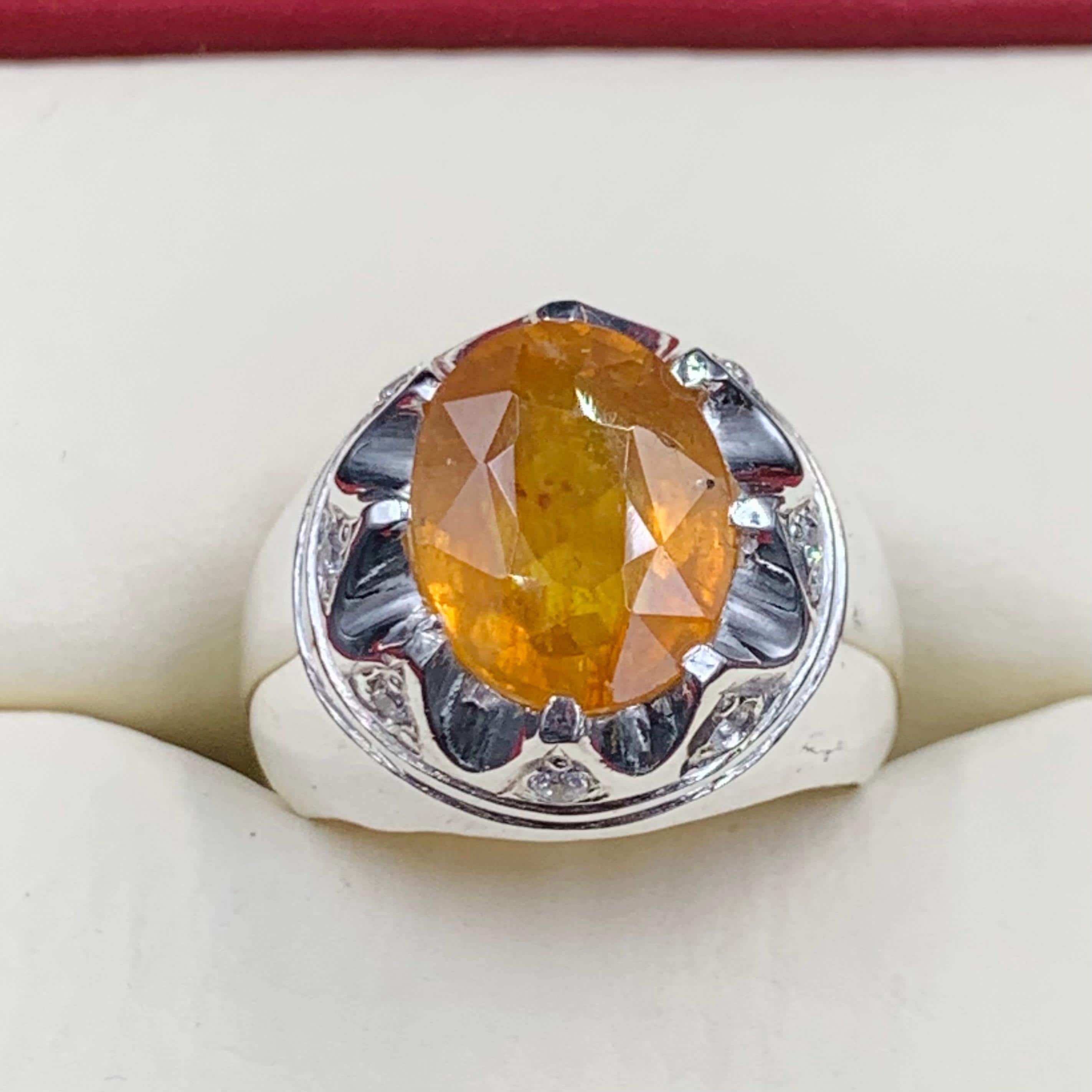 Handcrafted Mens Sapphire Ring, Yellow Sapphire Ring, Natural Sapphire 925 Sterling Silver Ring, Pukhraj Ring