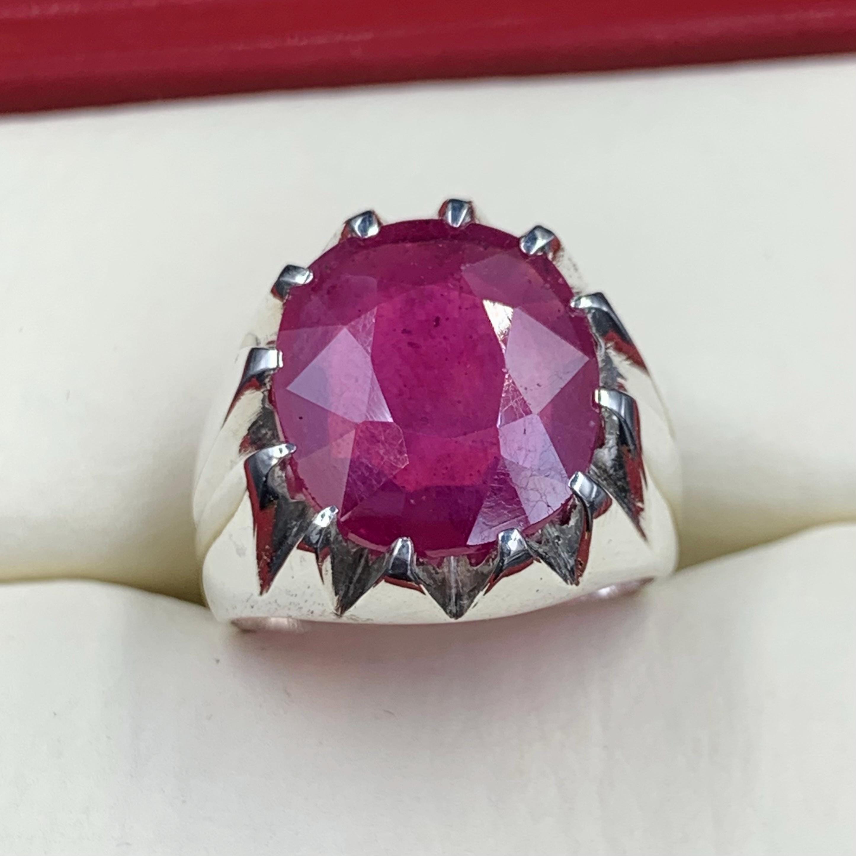 Handcrafted Big Deep Red Ruby Mens Ring Sterling Silver 925 Anari Yaqoot Ring Roby Gemstone Ring