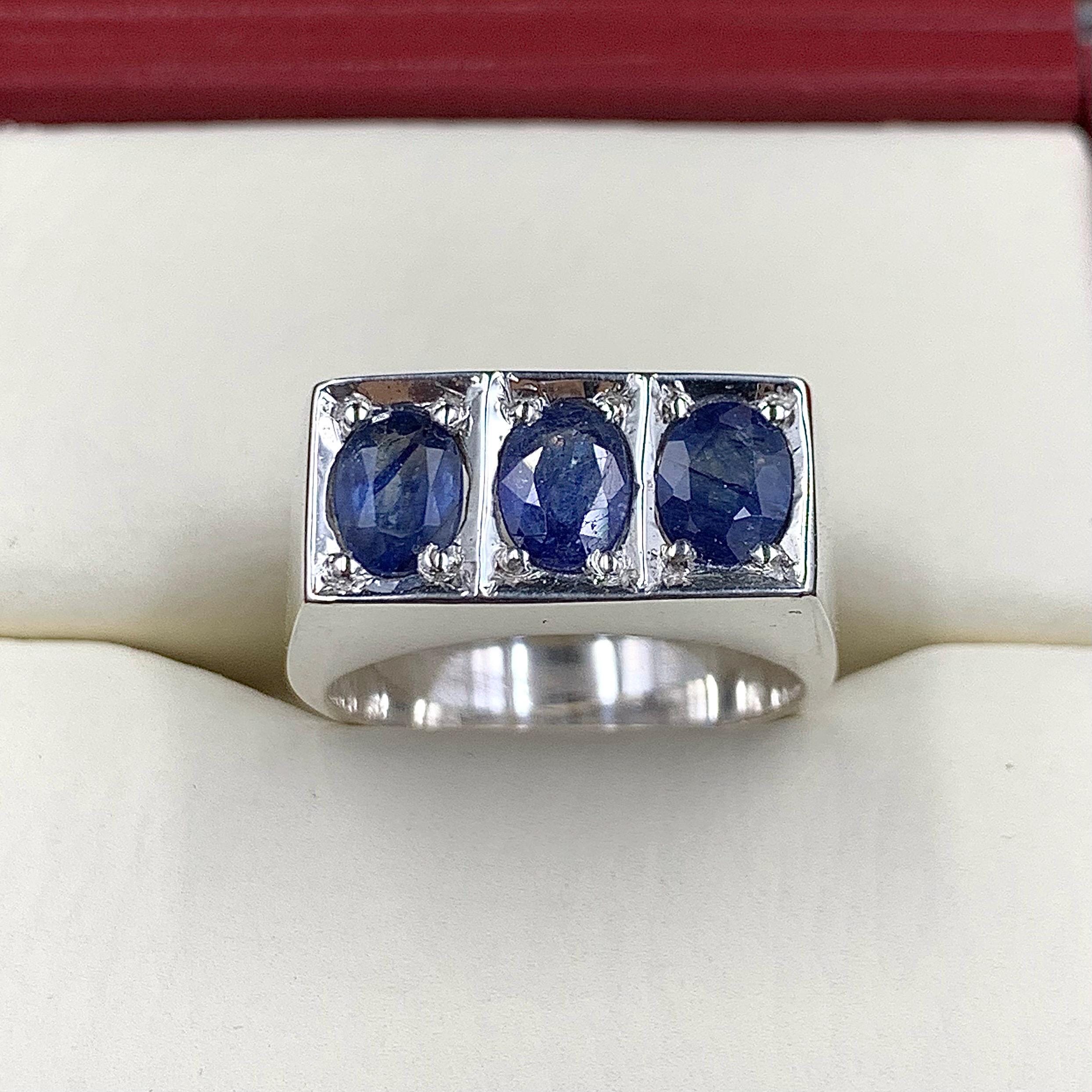 Handcrafted Mens Sapphire Ring, Blue Sapphire Ring, Natural Sapphire 925 Sterling Silver Ring, Neelam Ring