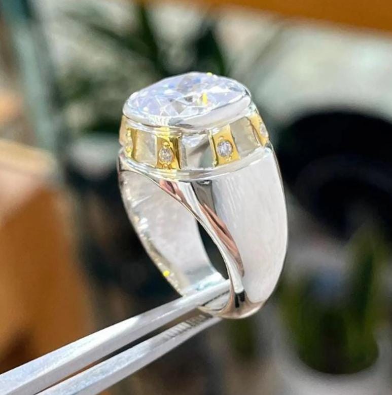 Handcrafted High Quality White Zircon Ring Sterling Silver 925 Zircon Ring, Beautiful White Zircon Ring, Golden Zircon Ring