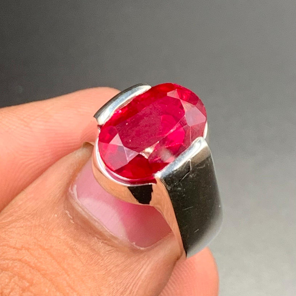 Handcrafted Deep Red Ruby Mens Ring Sterling Silver 925 Anari Yaqoot Ring Ruby Gemstone Ring