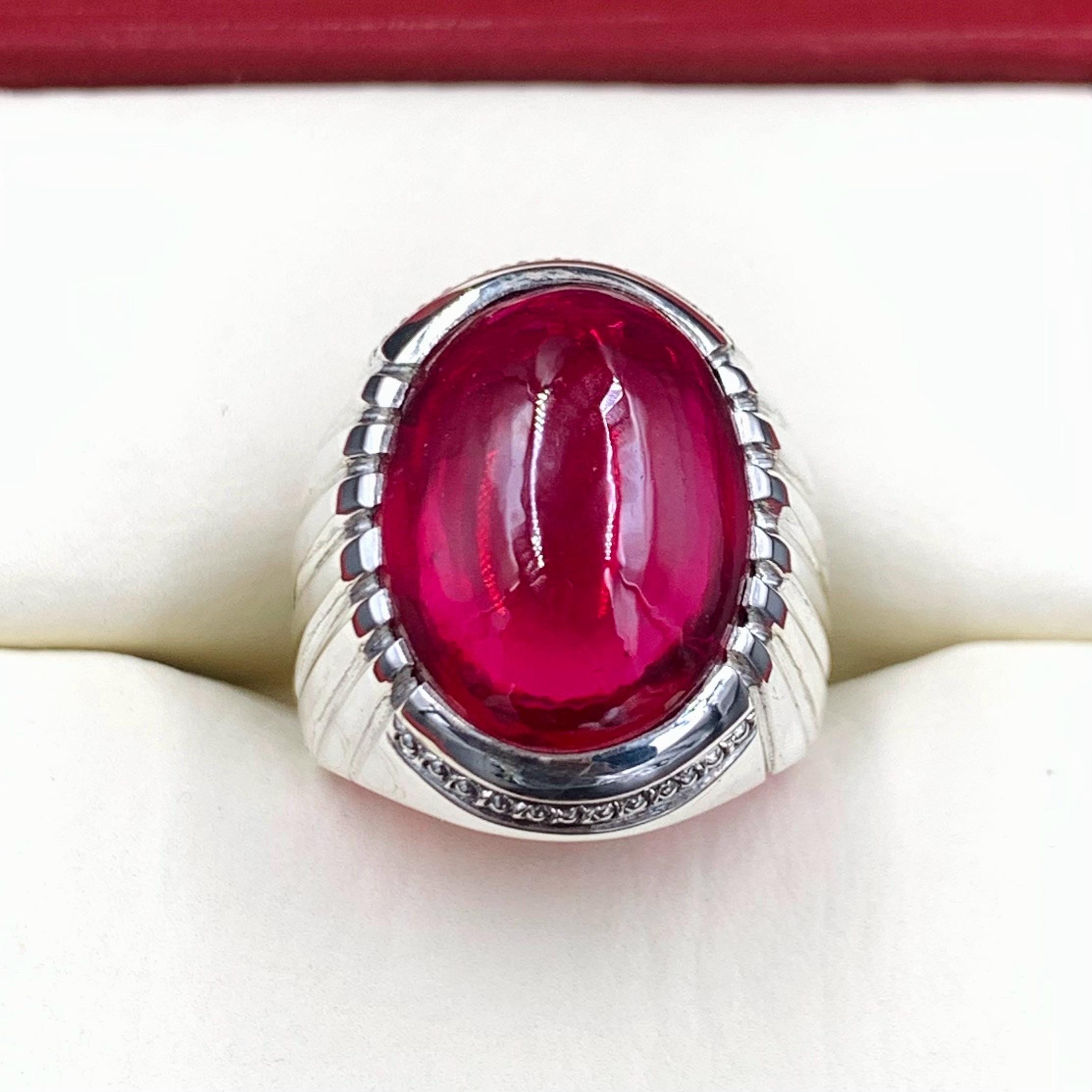 Handcrafted Big Deep Red Ruby Mens Ring Sterling Silver 925 Anari Yaqoot Ring Roby Gemstone Ring