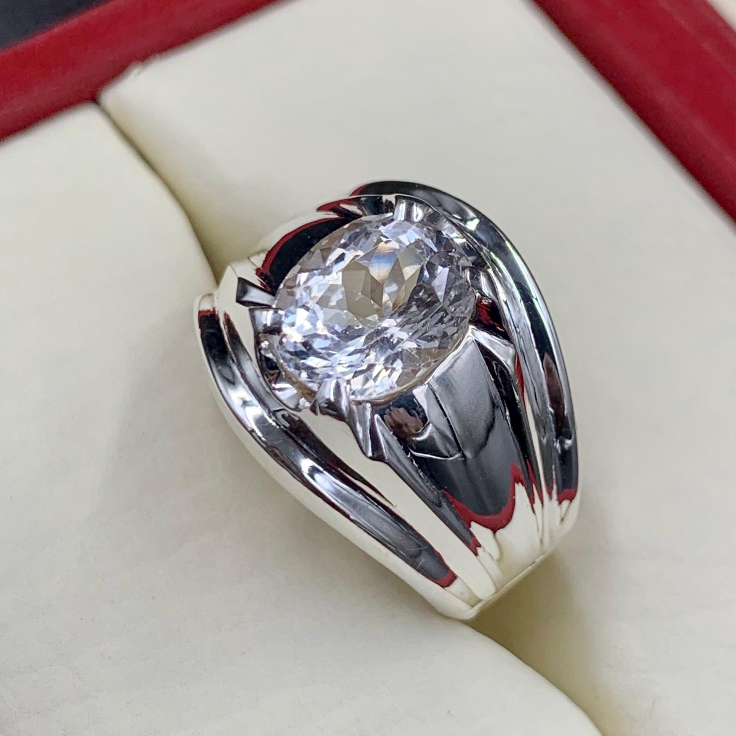 Handcrafted Mens Sapphire Ring, White Sapphire Ring, Natural Sapphire 925 Sterling Silver Ring, Neelam Ring