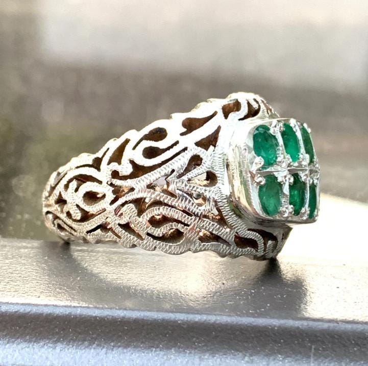 Handcrafted 5 Carats Mens Emerald Ring, Natural Emerald 925 Sterling Silver Ring, Zamurd Ring For Men