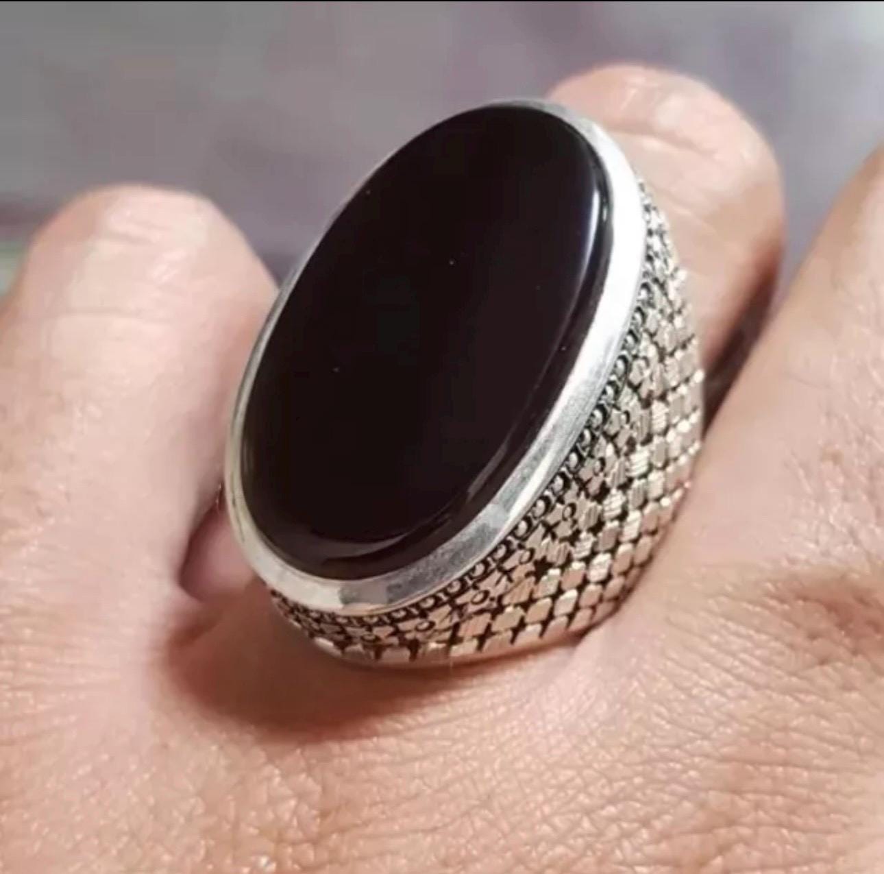 Handcrafted Big Yemeni Aqeeq Ring For Men, Natural Agate Rings, 925 Sterling Silver Aqeeq Ring Shia Rings