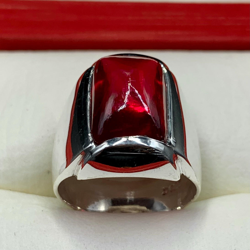 Handcrafted Cabochon Red Ruby Ring Mens Ruby Ring Sterling Silver 925 Anari Yaqoot Ring Roby Gemstone Ring