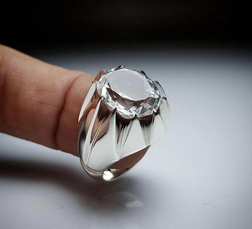 Handcrafted Mens Sapphire Ring, White Sapphire Ring, Sapphire 925 Sterling Silver Ring, White Pukhraj Ring