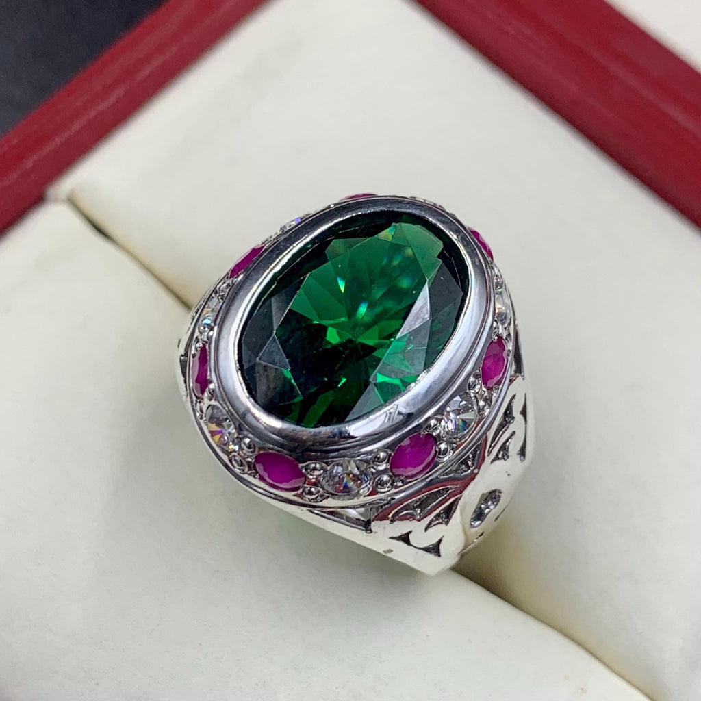 Handcrafted Big Peridot Ring For Men, Green Peridot Ring With 925 Sterling Silver