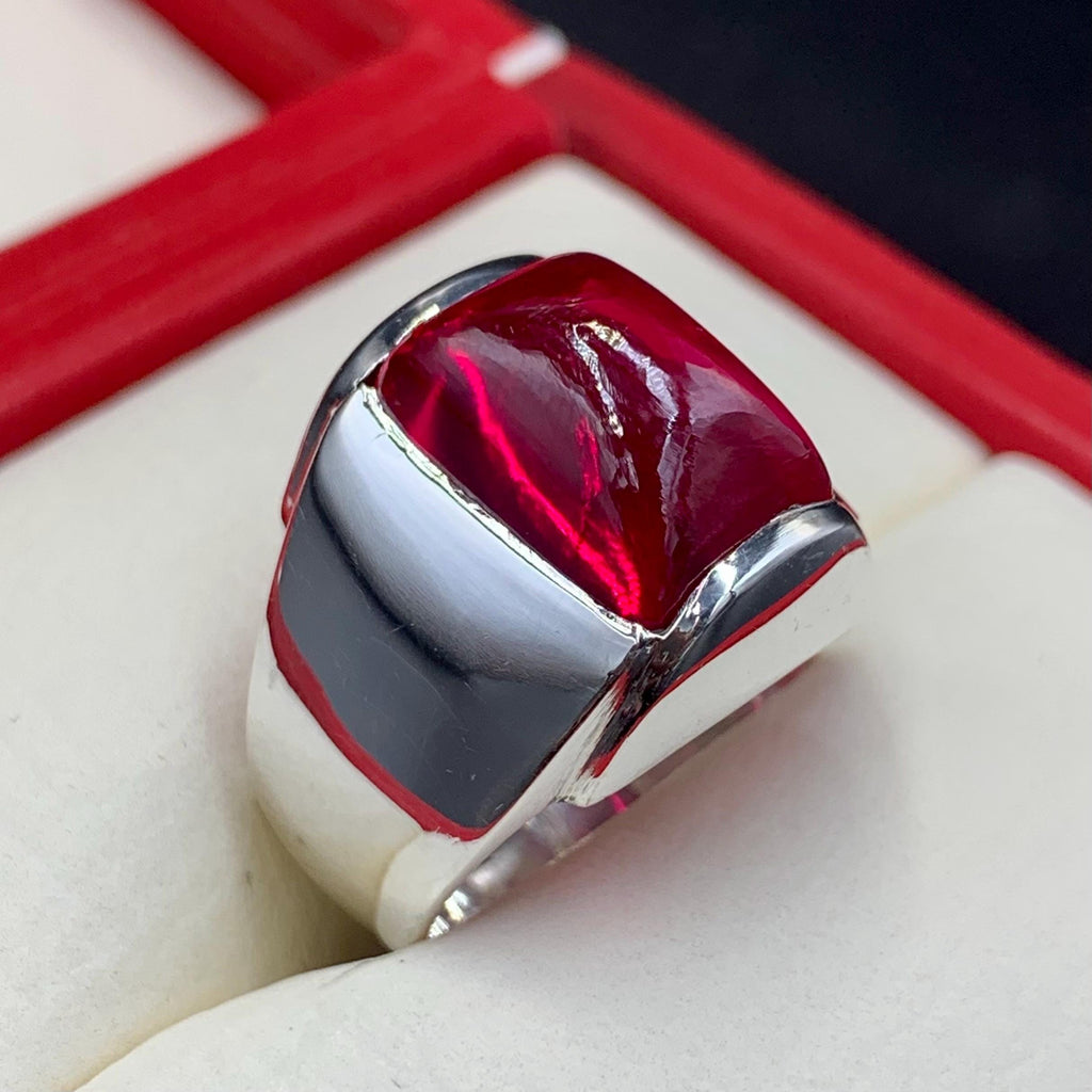 Handcrafted Cabochon Red Ruby Ring Mens Ruby Ring Sterling Silver 925 Anari Yaqoot Ring Roby Gemstone Ring