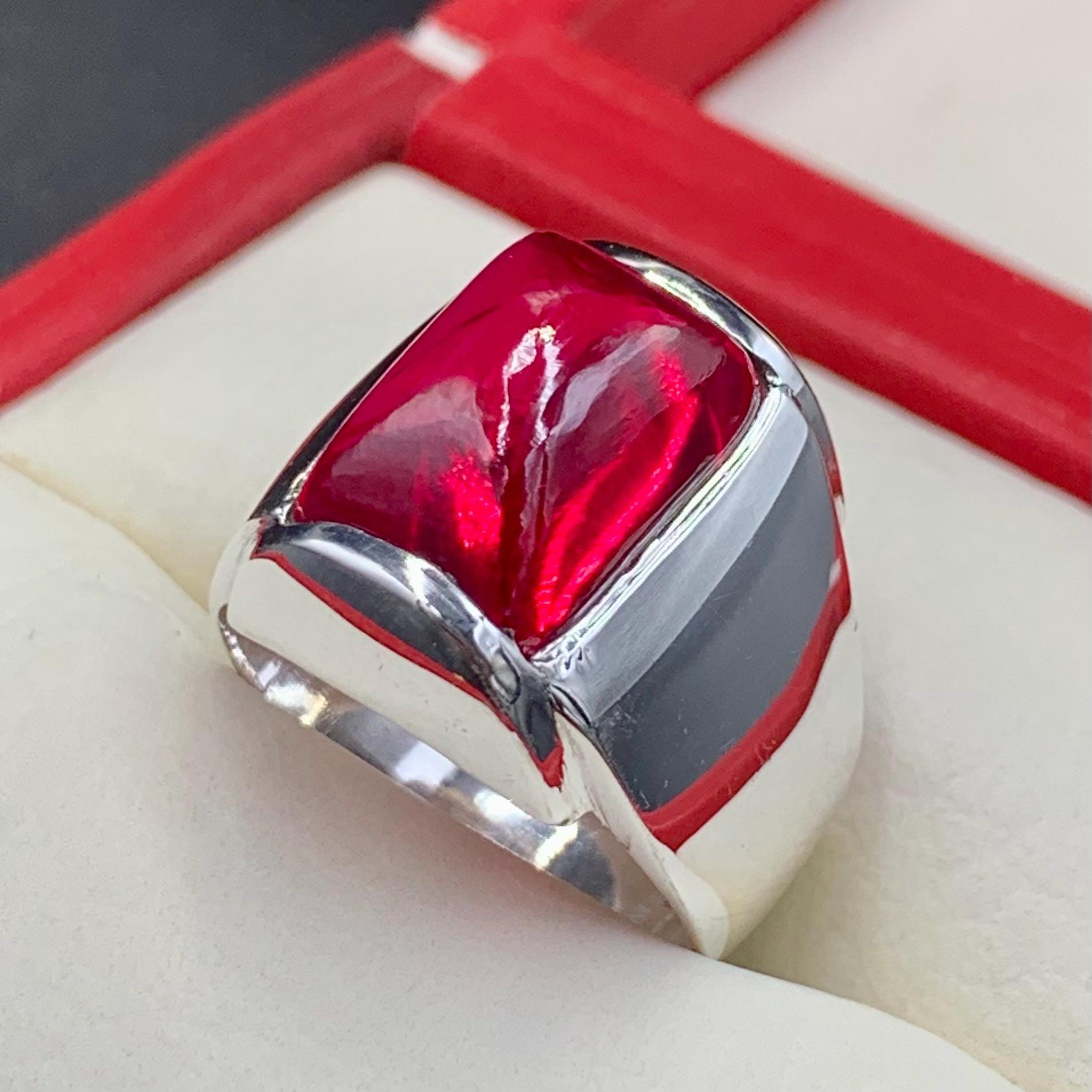 Handcrafted Cabochon Red Ruby Ring Mens Ruby Ring Sterling Silver 925 Anari Yaqoot Ring Roby Gemstone Ring